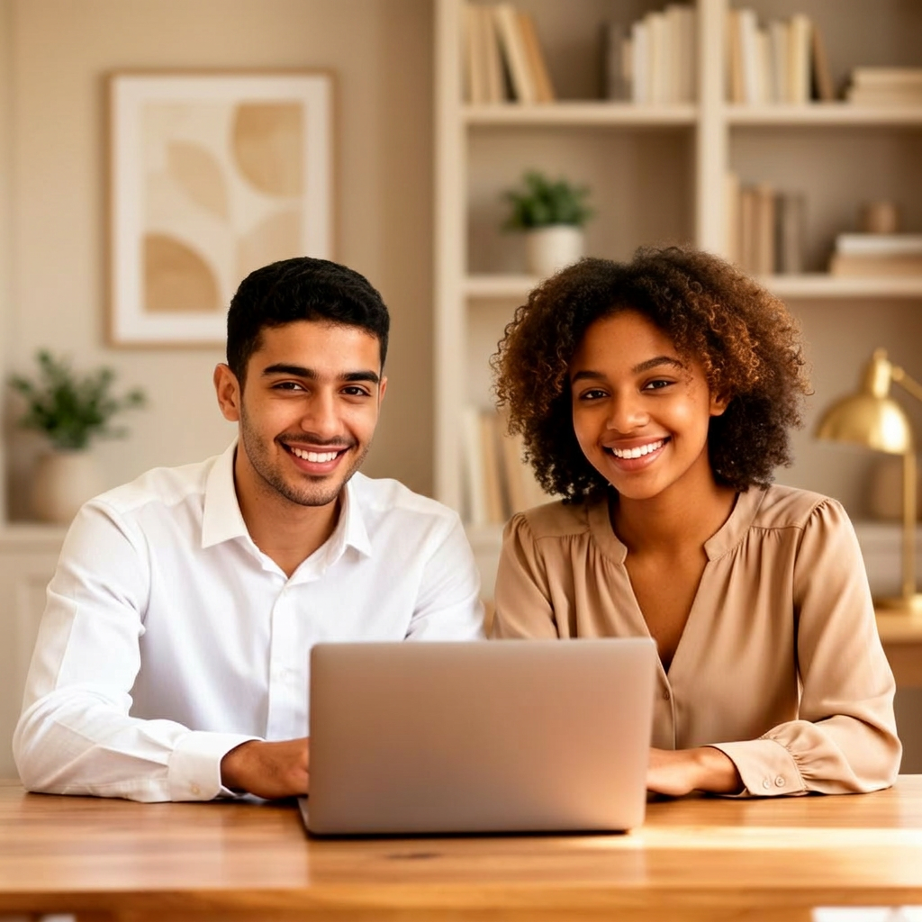 Étudiante africaine souriante préparant la certification CIA sur son ordinateur portable